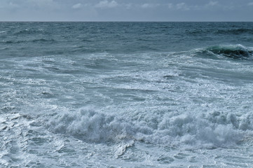 Harsh Sea Waves in Consolacao Beach. Peniche, Portugal
