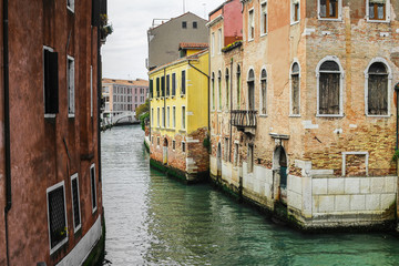 Fototapeta na wymiar colorful houses in venice and city views and canals 