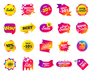 Sale banner. Special offer template tags. Cyber monday sale discount. Black friday shopping icons. Best ultimate offer badge. Super shopping discount icons. Mega banners set vector
