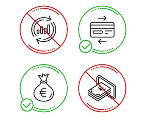 Do or Stop. Credit card, Money bag and Update data icons simple set. Cash sign. Bank payment, Euro currency, Sales chart. Atm payment. Finance set. Line credit card do icon. Prohibited ban stop