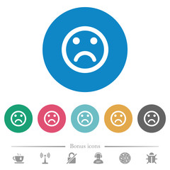 Sad emoticon flat round icons