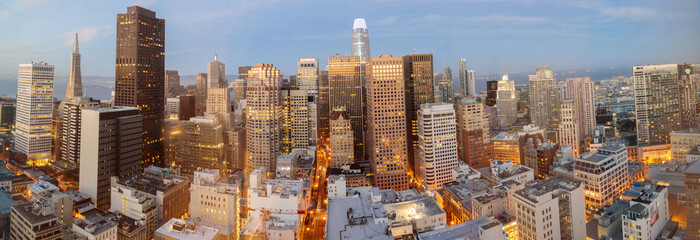 San Francisco Downtown Panorama. High above Union Square, San Francisco, California, USA. 
