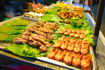 Seadood grill on street market in Thailand.