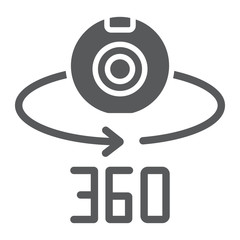 Camera 360 glyph icon, device and rotation, panoramic camera sign, vector graphics, a solid pattern on a white background.