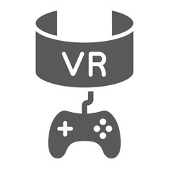 VR gaming glyph icon, device and entertainment, virtual reality headset sign, vector graphics, a solid pattern on a white background.