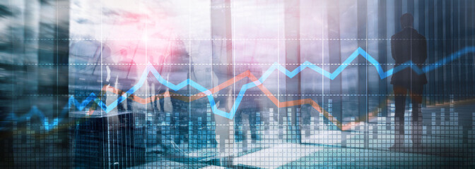 Business Financial Trading Investment concept graph virtual screen double exposure.