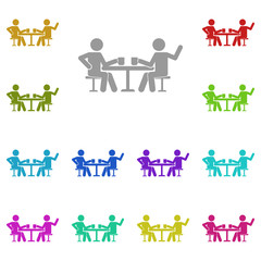 Talking friends at the table multi color icon. Simple glyph, flat vector of Friendship icons for UI and UX, website or mobile application