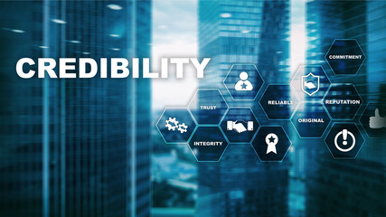 Corporate credibility improvement concept. Multiple exposure, mixed media background.
