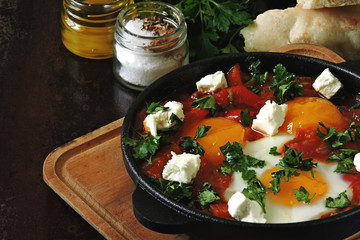 Middle Eastern cuisine.Shakshuka.