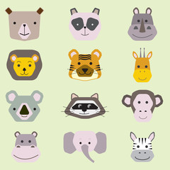 Vector collection of cute animal faces, icon set for baby design