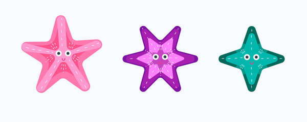 set of starfish with three, four and five tentacles. The style cartoon. Vector