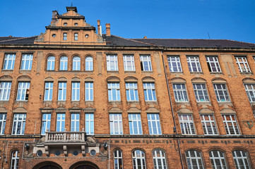 Fototapeta na wymiar Clinker on the facades of the historic building in Poznan..