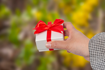 Two hands with a gift box 