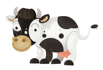 cartoon scene with cow on white background - illustration for children