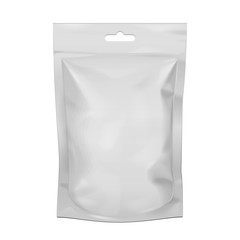 Mockup Blank Food Stand Up Flexible Pouch Snack Sachet Bag. Mock Up, Template. Illustration Isolated On White Background. Ready For Your Design. Product Packaging. Vector EPS10