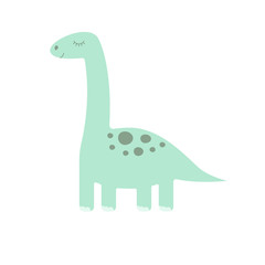 Vector flat cartoon cute mint dinosaur diplodocus isolated on white background 