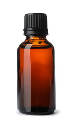 Bottle of essential oil isolated on white