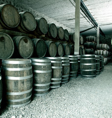 Pile of wine barrels