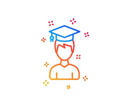 Man in Graduation cap line icon. Education sign. Student hat symbol. Gradient design elements. Linear student icon. Random shapes. Vector