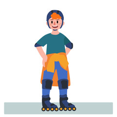 cheerful boy rides on the rollers. vector illustration