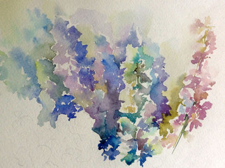 Abstract bright colored decorative background . Floral pattern handmade . Beautiful tender romantic bouquet off  flowers , made in the technique of watercolors from nature.