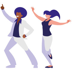 young interracial couple dancing characters