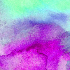 Obraz premium Watercolor abstract bright colorful textural background handmade . Painting of sky and clouds during sunset . Modern seascape . Shine