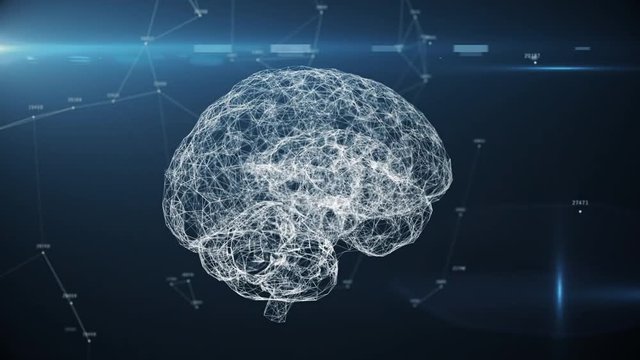 Digital brain artificial intelligence AI big data deep learning computer machine with machine code, seamless loop 3d animation