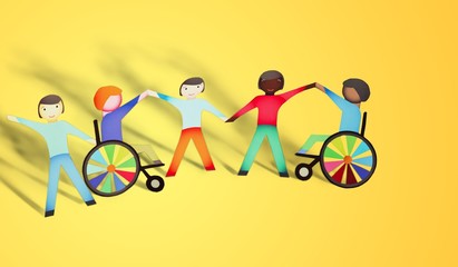 Paper People and Disabled Holding Hands
