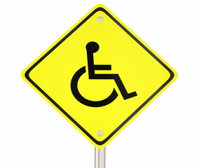 Wheelchair Disabled Person Symbol Disability Yellow Warning Road Sign 3d Illustration