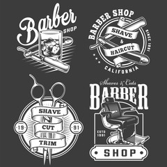 Fototapeta premium Monochrome barbershop emblems set