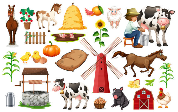 Set of farm objects