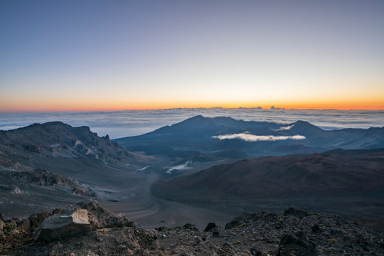 Pu'u'ula'ula summit in the Haleakala National Park at dawn, Maui, Hawaii