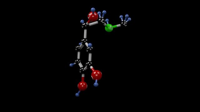 Adrenaline molecule. Molecular structure of epinephrine, active sympathomimetic hormone from the adrenal medulla. Alpha channel.