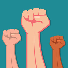 hands up fist , concept for Protest, strength, freedom, revolution, rebel, revolt vector illustration 