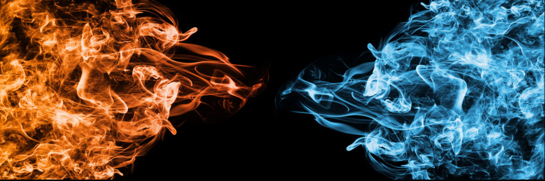 Abstract Fire and Ice element against (vs) each other background. Heat and Cold concept