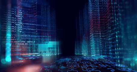 digital city scape with digit number elements illustration