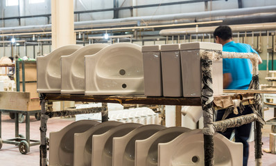 Fototapeta premium Ceramic Factory is producing ceramic sanitary ware - Luannan County, Tangshan City, Hebei Province, China, October 20, 2016