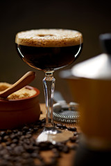 Espresso Martini cocktail made with vodka, coffee liqueur, sugar, and fresh coffee