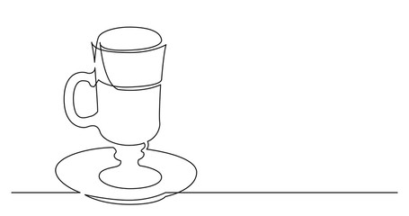 continuous line drawing of cappuccino coffee tall cup with extra foam