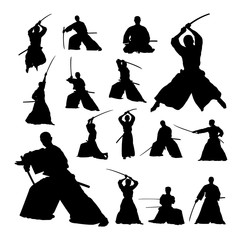 Samurai martial art silhouettes. Good use for symbol, logo, web icon, mascot, sign, or any design you want.