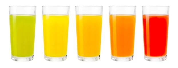 Abwaschbare Fototapete Various color fruit juices in glasses isolated © Andrey Kuzmin