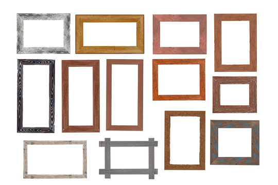 Set of Vintage wood picture frame isolated on white background. with clipping path.