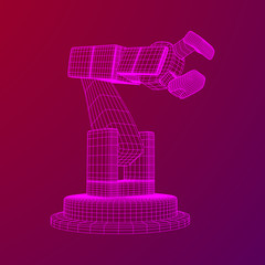 Robotic arm manufacture technology industry assembly mechanic hand wireframe low poly mesh vector illustration