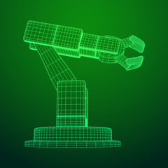 Robotic arm manufacture technology industry assembly mechanic hand wireframe low poly mesh vector illustration