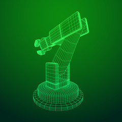 Robotic arm manufacture technology industry assembly mechanic hand wireframe low poly mesh vector illustration