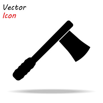 Axe Icon Flat. Illustration Isolated Vector Sign Symbol. Black Wood Ax On White Background