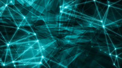 Science innovation, futuristic geometric shapes, dynamic digital chaotic polygon shapes