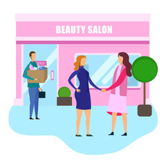 Women Shake Hand Outside Beauty Salon Illustration