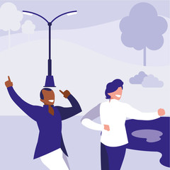 interracial dancers couple in the park